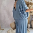 thumbnail image 2 of [Casual Pants Suit] Casual Solid Color Women's Pants Suit | Half Sleeve V-Neck Top And Wide Leg Pants Clothing, 2 of 3