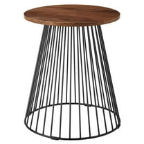 Coffee Sofa Side Table, Walnut, Wood, Metal, Round, Living Kitchen Cafe Bistro Hospitality Restaurant, Modern Contemporary HB36828