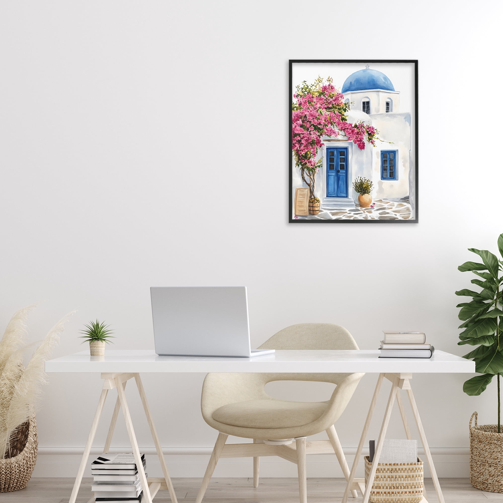 Stupell Industries Santorini House with Bougainvillea Black Framed Giclee Art, design by LSR Design Studio