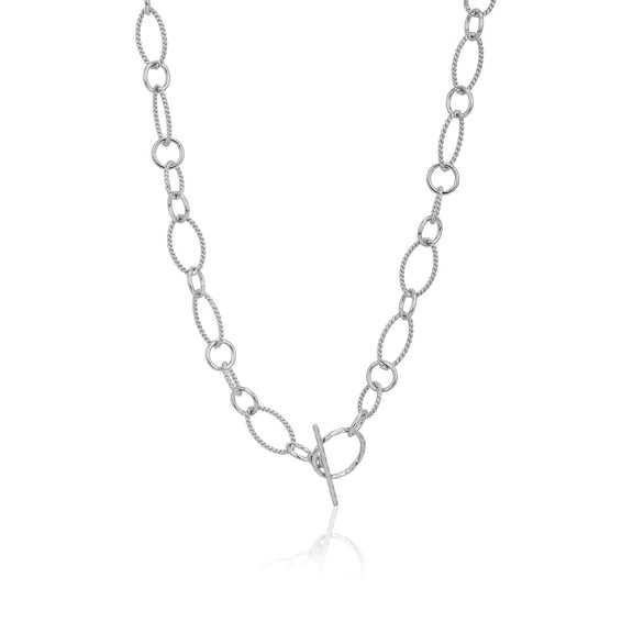 Vanbelle Sterling Silver Jewelry Handmade Fancy Link Chain Necklace with Toggle Lock and Rhodium Plated for Women