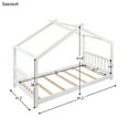 thumbnail image 3 of Twin Size House Bed for Kids & Teens,Solid Wood Twin Size Floor Montessori Bed with Headboard & Footboard, Toddlers House Floor Bed with Roof and Slat, No Box Spring Need,Espresso Bed Frame,White, 3 of 7