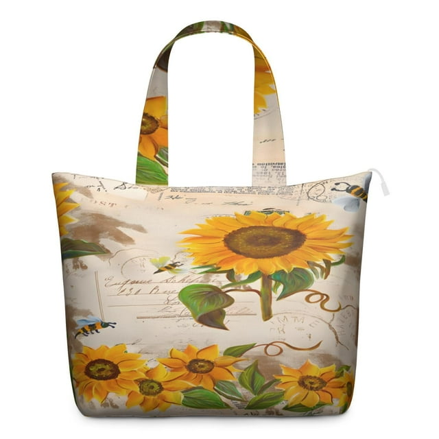 Sunflower Floral Butterfly Print Duffel Boho Travel Bag, Lightweight, , Multipurpose Weekender