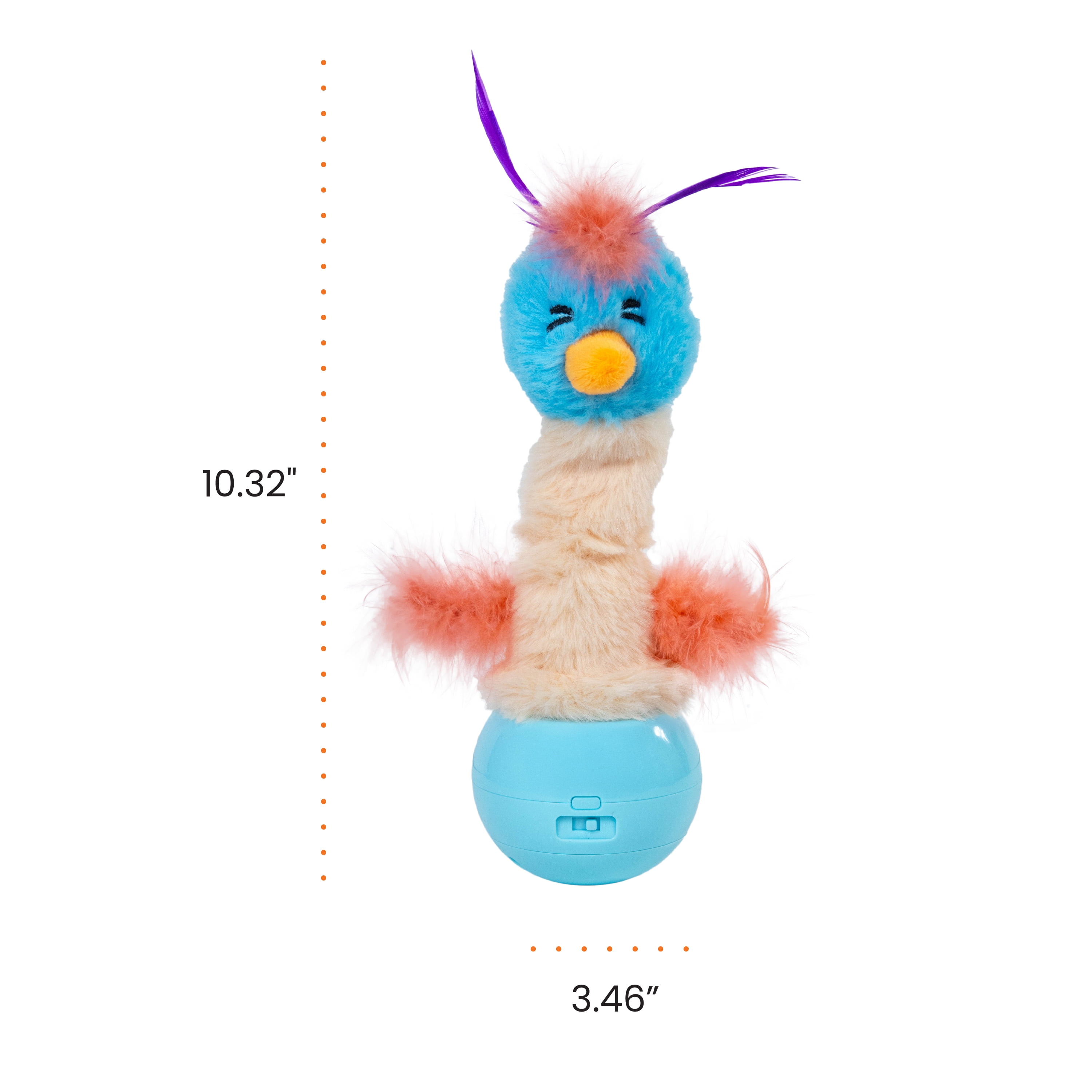 Catstages Electronic Dancing Ostrich Interactive Cat Toy, Wobbles and Plays Music, Battery Powered, Plush, Blue