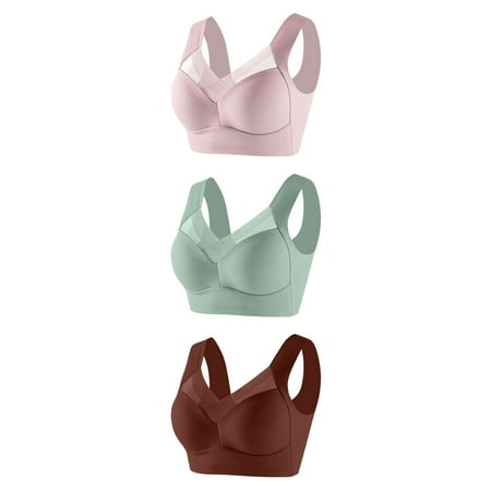 GERsome Wireless Bras for Women Pack of 3 Assorted Color Seamless Full Coverage Comfortable Soft V Neck No Underwire Support Push Up Everyday Bra 3pcs-Pink/Green/Brown XXXXXXL