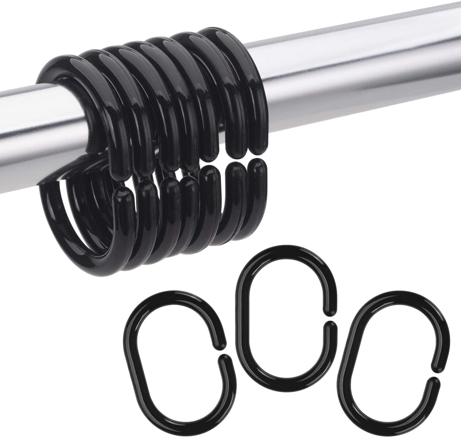 Goodwill Black Shower Curtain Hooks Rings, 24 Pcs Plastic Shower Curtain Rings, Plastic Shower Curtain Hooks for Bathroom Shower Rod, Black Shower Hooks Rings Loops for Shower Curtain