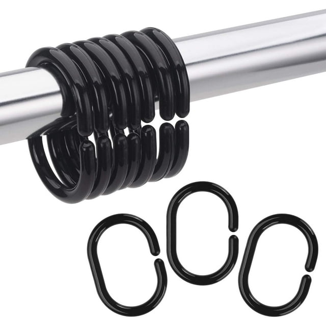 24 anillos para cortina de ducha, ganchos de plástico para cortina de ducha para barra de ducha de baño, negro/blanco