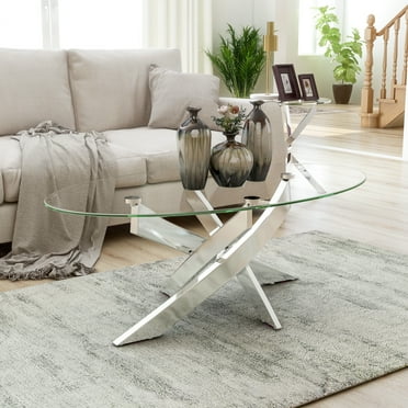 Furniture of America Gisela Glass Top Coffee Table, Chrome