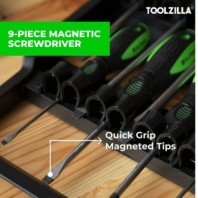 TOOLZILLA 9 Piece Magnetic Screwdriver Set with Flathead