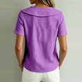 thumbnail image 4 of Women's Sailor Lapel Blouse Solid V Neck Short Sleeve Tunic Shirts Lightweight Summer Basic Tops Casual Outfit Purple, 4 of 6