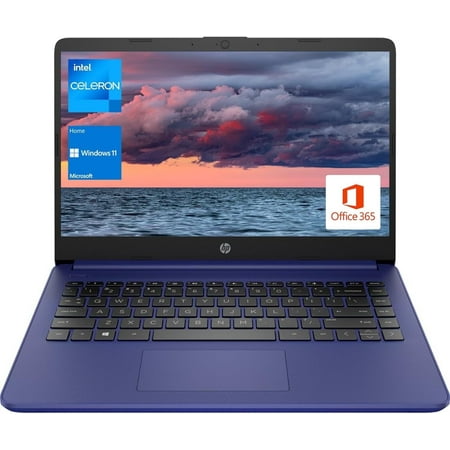 Newest HP Portable Laptop, Student and Business, 14" HD Display, Intel Celeron N4120, 8GB RAM, 64GB eMMC, 1 Year Office 365, Webcam, HDMI, Wi-Fi, RJ-45, Windows 11 Home, Blue