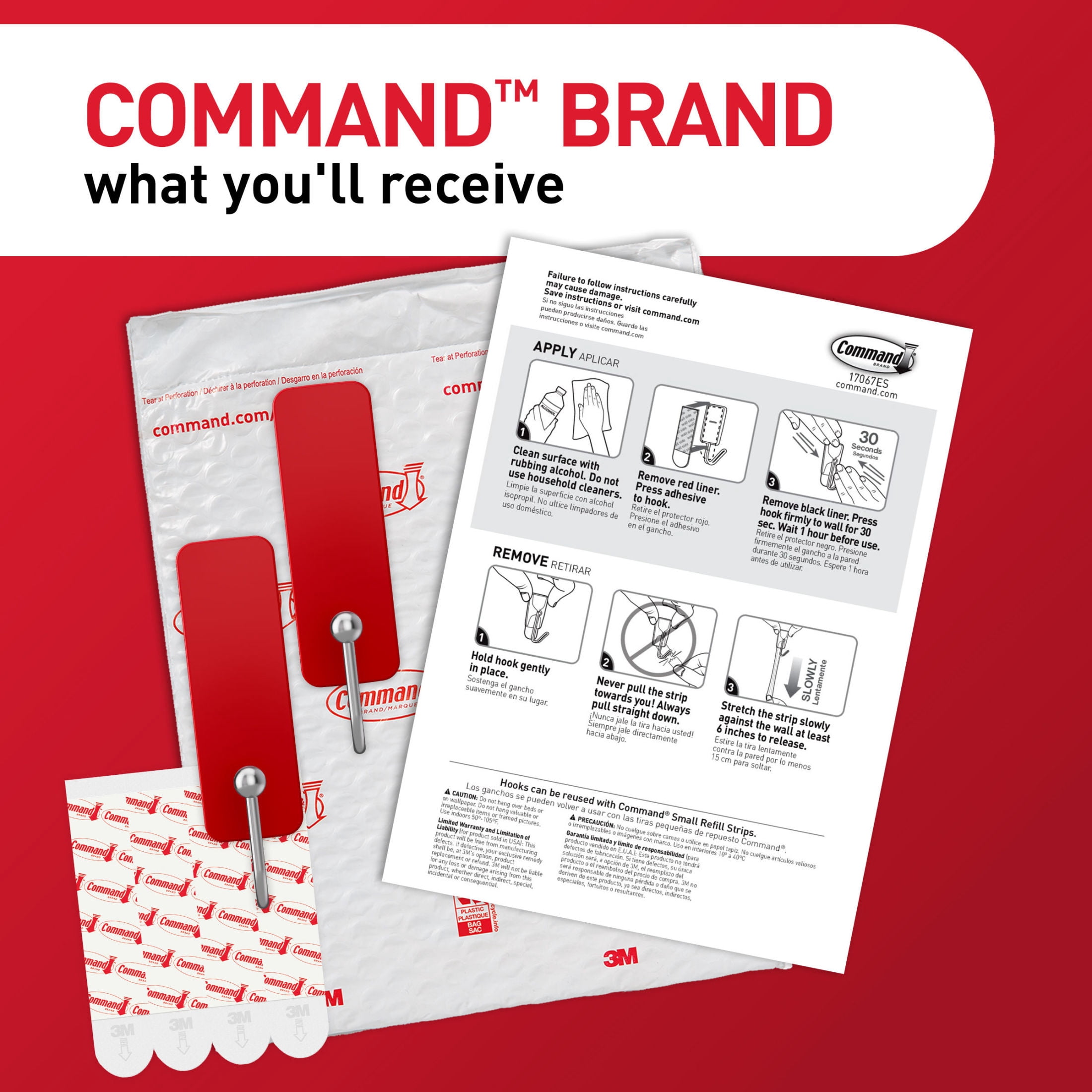 Command Medium Hooks, Chili Pepper, Holds 3 lbs, Damage-Free Hanging, 4 Hooks, 6 Adhesive Strips