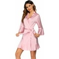 thumbnail image 4 of Women Satin Robe Ruffle Hem Kimono Short Robes V-Neck Pure Color Bridesmaid Wedding Party Bathrobe Dressing Gown, 4 of 9