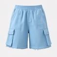 thumbnail image 2 of Cargo Shorts for Women Multi Pockets Faux Denim Jean Shorts Elastic Waist Stretchy Straight Leg Summer Shorts (XL, Light Blue), 2 of 8