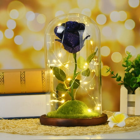 

TIHLMK Copper Wire Lamp Christmas Decoration Deals Clearance Romantic Immortal Flower Micro Landscape Rose Simulation Glass Shade Led Llight Dark Blue