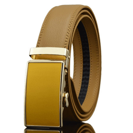 Tan Belt Gold Tan Buckle Mens Adjustable Ratchet Slide Buckle Belt