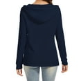 thumbnail image 5 of Hoodies for Women Waffle Knit V Neck Oversized Sweatshirt Button Down Drawstring Hooded Pullover Tops for Fall 2025 Navy M, 5 of 6