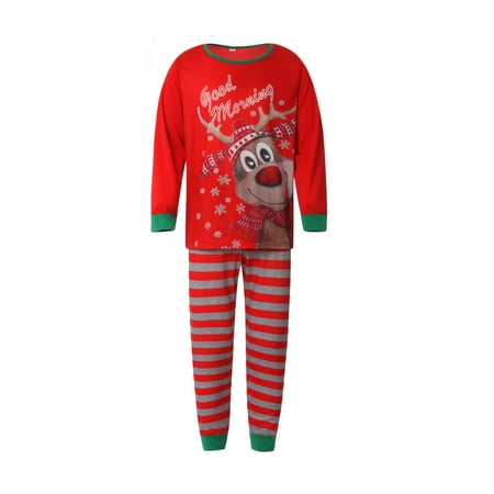 

Viworld Family Matching Christmas Pajamas Cartoon Tops with Stripe Pants Suit