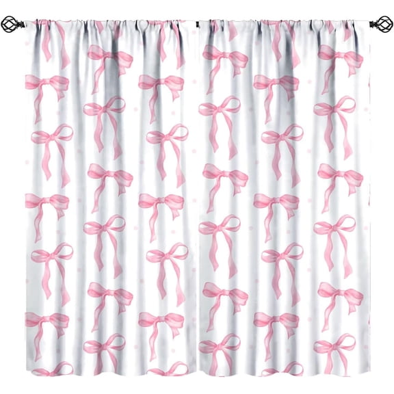 Pink Bow Curtains, Watercolor Cute Girls Pink Bow Modern Aesthetic Print Window Treatments for Kids Girl Bedroom Bathroom, 42x54in (No )