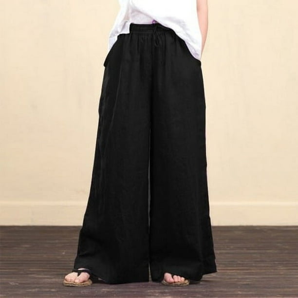 Pantalones anchos y holgados para mujer, pantalones elegantes de algodón y lino a la moda para mujer