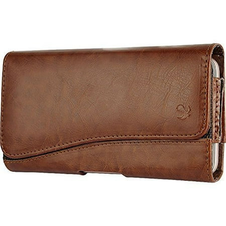 Blackberry Leather Horizontal Pouch Samsung Galaxy J7 ~ EXTRA LARGE Horizontal Leather Pouch Carrying Case Holster Belt Clip Magnetic Closure Fits - Brown2 ()