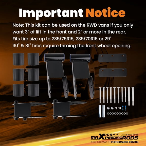 maXpeedingrods 3" Front & 2-5" Rear Body Lift Kit with Lift Shackles for Chevy Astro & GMC Safari AWD 1996-2005