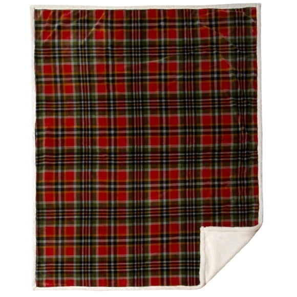 Manta Carstens Rust and Sage Plaid Sherpa 137 cm x 173 cm