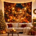 thumbnail image 3 of Autumn Garden Path with Pumpkins and Lanterns Cozy Rustic for Nature Lovers Digital Art Thanksgiving Gift Tapestry Wall Hanging for Bedroom and Living Room, 3 of 7