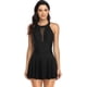 thumbnail image 1 of HYMEVROS Trajes de baño de una pieza para mujer falda traje de baño fruncido retro vestido de natación control de barriga trajes de baño de malla, 1 of 4