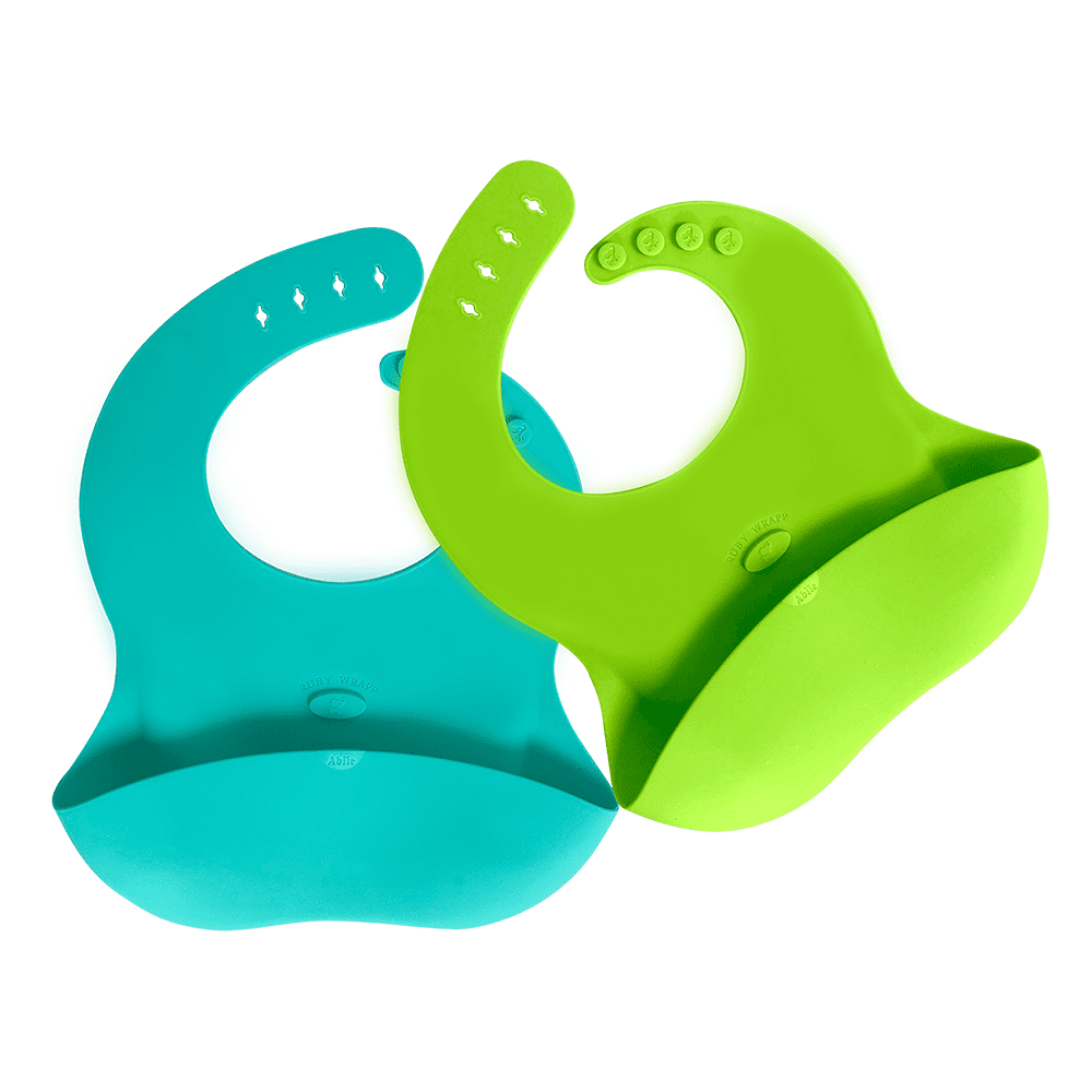 Abiie Ruby Wrapp Silicone Baby Bibs | Set of 2 | Lime Green/Turquoise