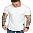 thumbnail image 1 of Men Solid Slub Cotton Pleated Short Sleeve Slim Fit T Shirt, 1 of 5