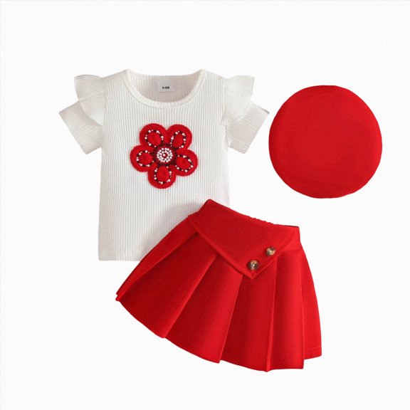 Gubotare 2 Piece Birthday Set Toddler Girl Toddler Baby Girl Outfit T-shirt Tops and A-line Skirt Sets Kids 2Pcs Fashion Clothes 9 12 Months (Red,9-12 Months)