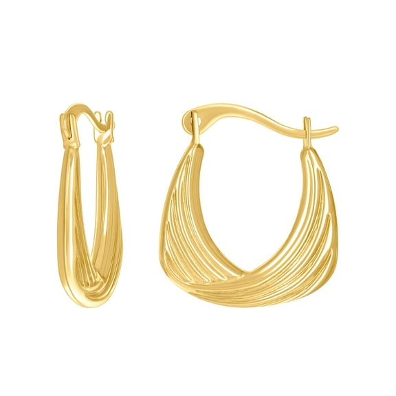 14k Yellow Gold Womens U-shaped Fashion Hoop Earrings 15.5x13.3mm Wide Hoop Earring for Women