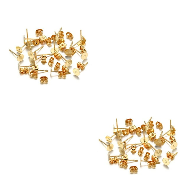 bedienty 100 Sets Ear Stud Tray Making Findings Earrings Stoppers Bottom Craft Hypoallergenic Earring Accessory Adults Using Gold Color/ 5mm 2Set