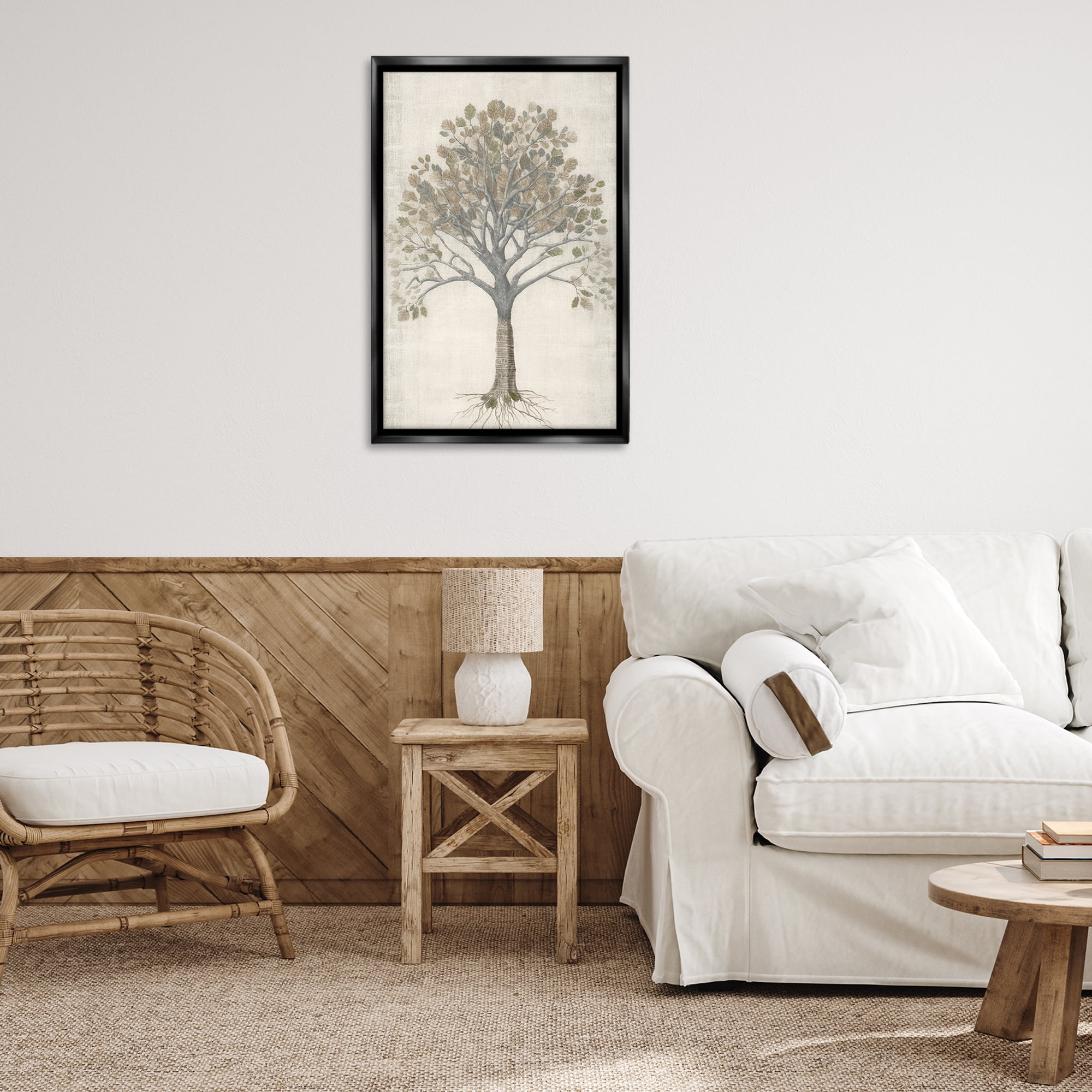 Stupell Industries Wise Tree Impression Botanical & Floral Drawing Black Floater Framed Canvas Art Print Wall Art, 21 x 31