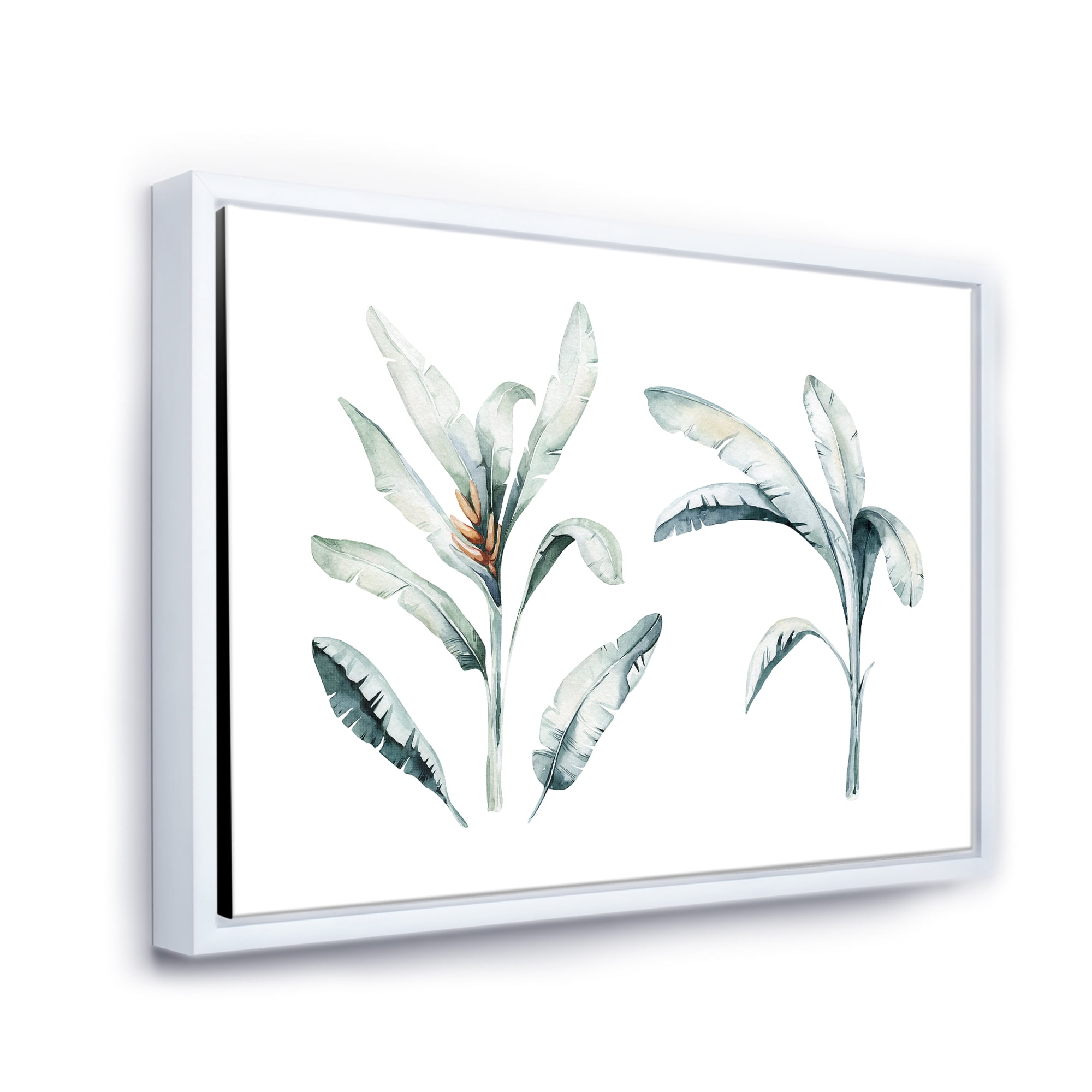 Tropical Jungle Leaves On White 32 in x 24 in Framed Painting Canvas Art Print, by Designart