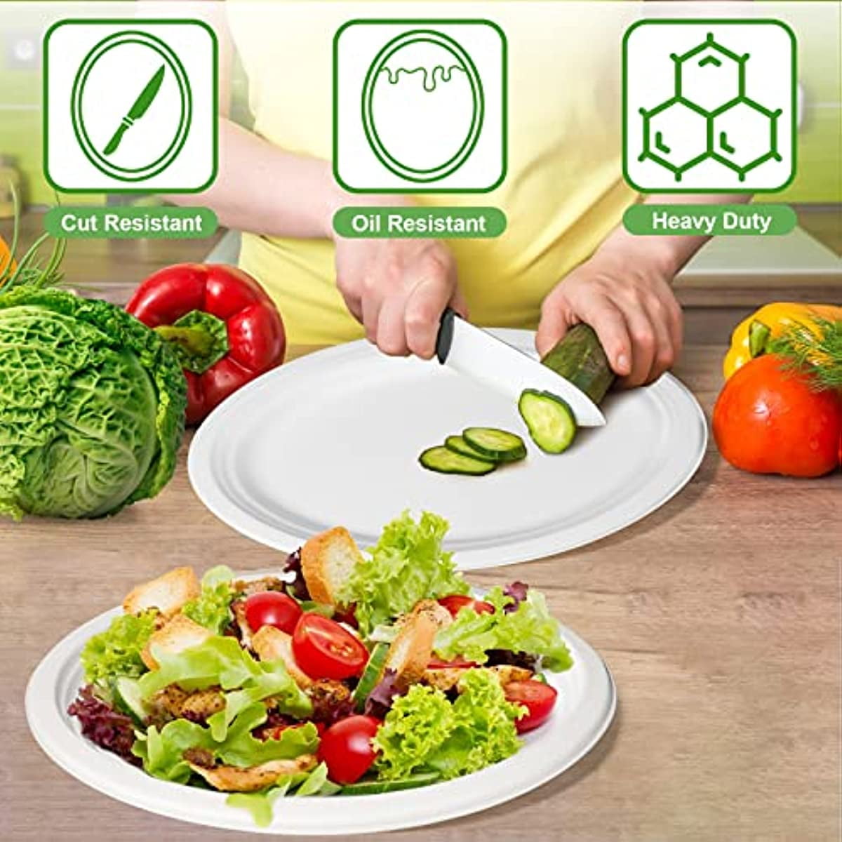 Oval Paper Plates White, 12 Inch Large Paper Plates, 100% Compostable Paper Plates Eco Friendly Disposable Plates, Oval Paper Plates Heavy Duty