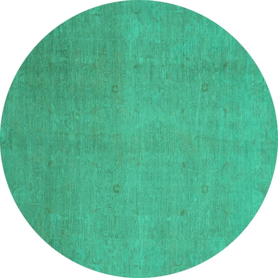 Ahgly Company Machine Washable Indoor Round Abstract Turquoise Blue Modern Area Rugs, 7' Round