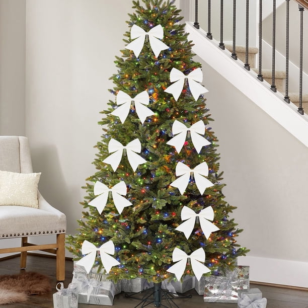 Seyotauo 10 Pack Bows Christmas Tree Decorations,5.9”x5.5” Velvet Ornament Bow for Xmas Home Wreath Fence Stairs Railing Fireplace Indoor Outdoor Front Door Decor