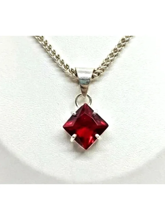 Natural 18 Ct Red Ruby Princess Cut 925 Sterling Silver Certified Pendant