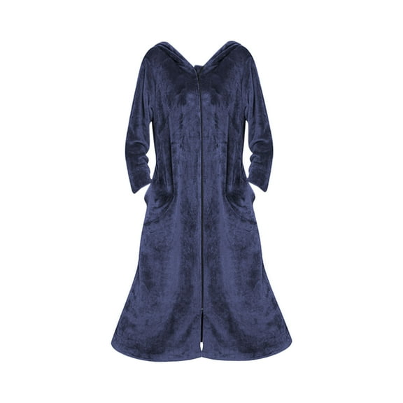 Clearance! robes for women terry cloth robes for women Women's Flannel Robe Zipper Front Robes Full Length Bathrobe Flannel Robes Winter Warm Housecoat Nightgown Sleepwear Pajamas