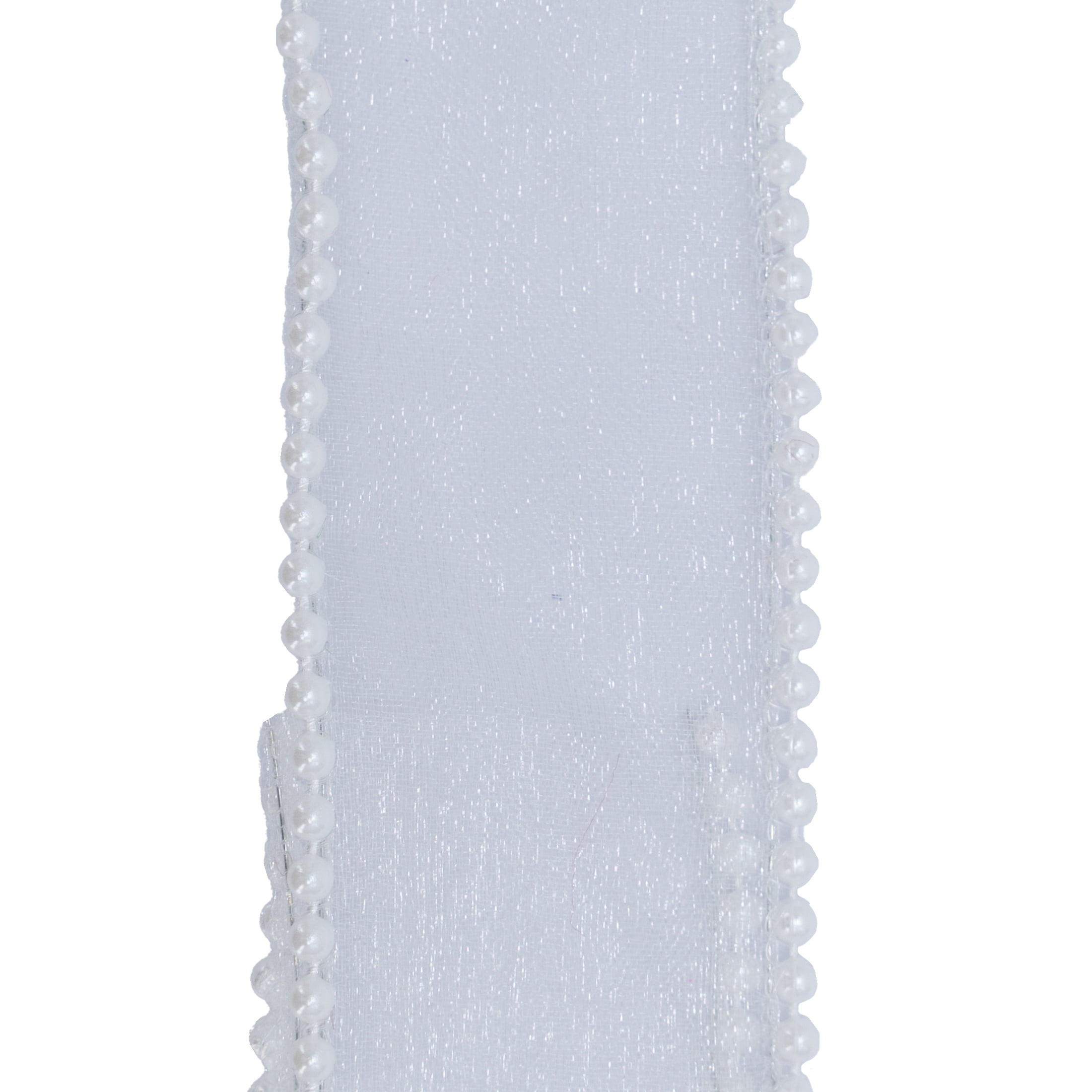My Texas House White Beaded Sheer Christmas Ribbon, 1.5" x 15'