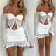 thumbnail image 3 of Conjunto de vestido de playa para mujer sexy Traje de falda con cordones de manga larga irregular (Blanco S) FLhrweasw Para estrenar, 3 of 8