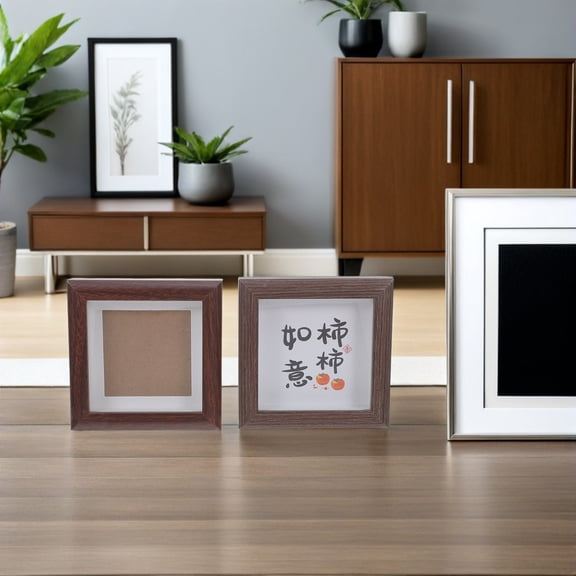 WEUVEB 4Pcs Small Photo Frames Set 4x4 Inch Rustic Brown Shadow Box for Display