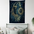 thumbnail image 3 of Psychedelic Tapestry, Crescent Moon with Boho Feathers Alchemy Magic Egyptian Myth Design, Wall Hanging for Bedroom Living Room Dorm Decor, 60W X 80L Inches, Yellow Petrol Blue, by Ambesonne, 3 of 5