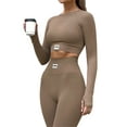 thumbnail image 4 of Elippeo Women Casual Sports Yoga Suit, Long Sleeve Round Neck Label Patchwork Crop Tops+High Waist Long Pants, 4 of 10