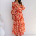 thumbnail image 1 of Vestido Vestido de línea A para mujer, vestido largo informal con estampado floral, elegante, con dobladillo grande y fluido Kuymtek Naranja T S para Mujer, 1 of 8