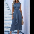 thumbnail image 4 of Vestido Midi Informal Sin Mangas de Verano para Mujer, Ajustado, con Lazo en la Cintura, , 2025 Azul Neblina S, 4 of 9