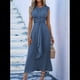 thumbnail image 4 of Vestido Midi Informal Sin Mangas de Verano para Mujer, Ajustado, con Lazo en la Cintura, , 2025 Azul Neblina S, 4 of 9
