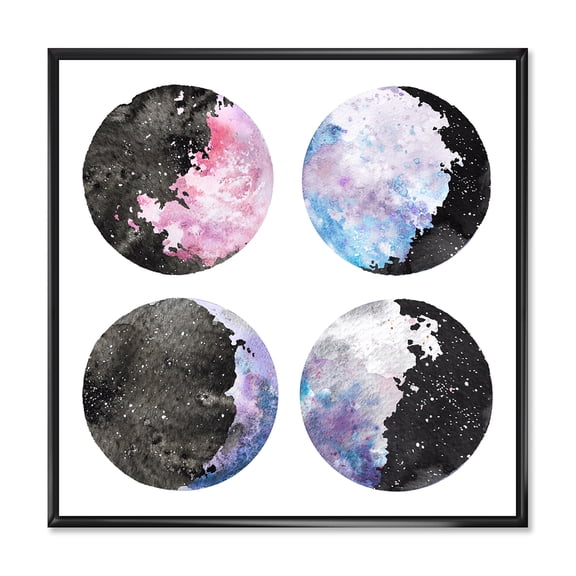 Designart 'Moon Phases With Sky and Stars' Bohemian & Eclectic Framed Canvas Wall Art Print