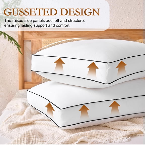 Organic Wool Pillow Queen Size, Soft Support Gusseted Bed Pillow for Sleeping, Fluffy Thick Down Alternative Pillows for Side Sleeper,  Cotton Cover (White)